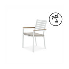 Lot de 8 chaises empilables en aluminium blanc avec coussin