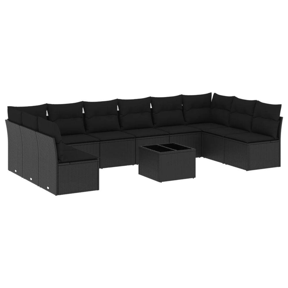 Salon de jardin 11 pcs avec coussins noir résine tressée