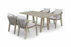 Ensamble table de jardin 170×90 cm et 4 chaises bois et corde tressée