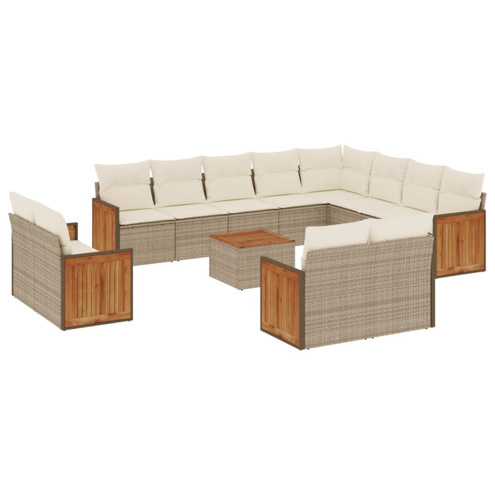Salon de jardin avec coussins 13 pcs beige résine tressée