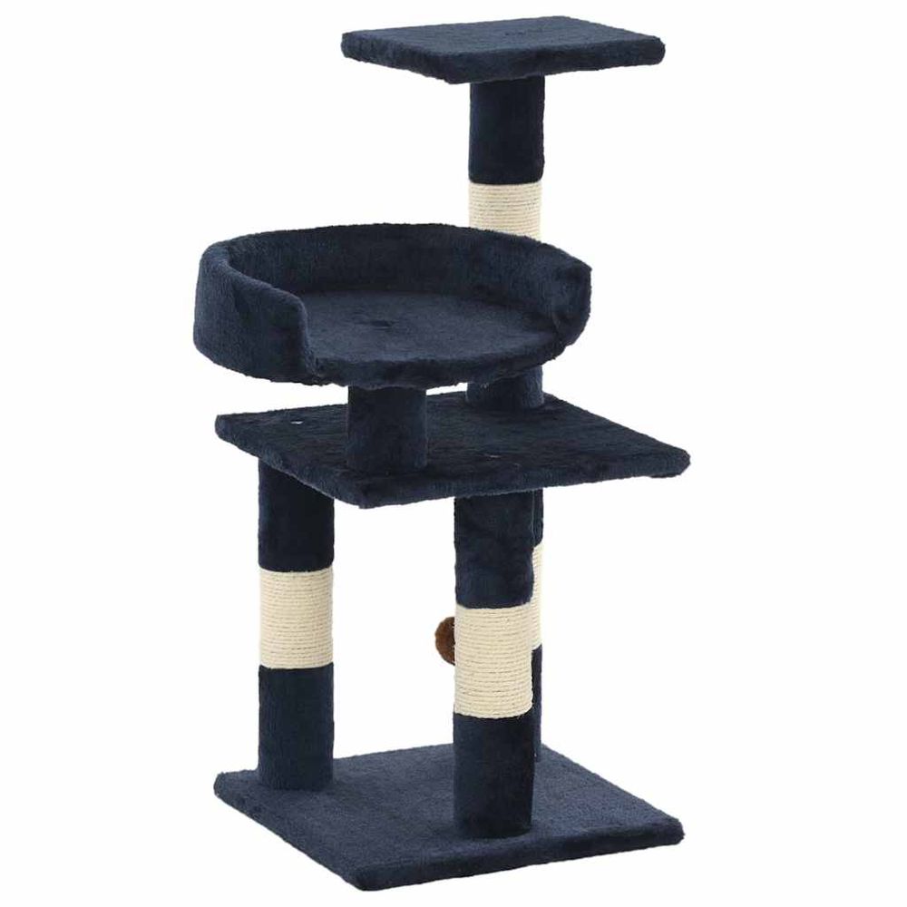 Petit arbre à chat compact en sisal avec jouet pour appartement bleu 65 cm