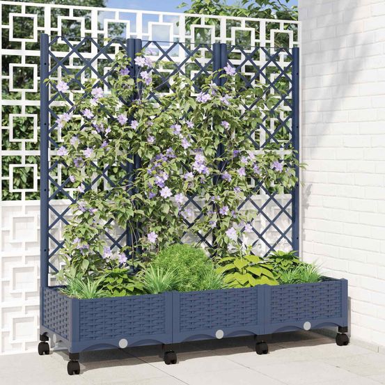 Jardinière extérieur pp avec treillis sur roues pour plantes 120x40x131cm gris bleu