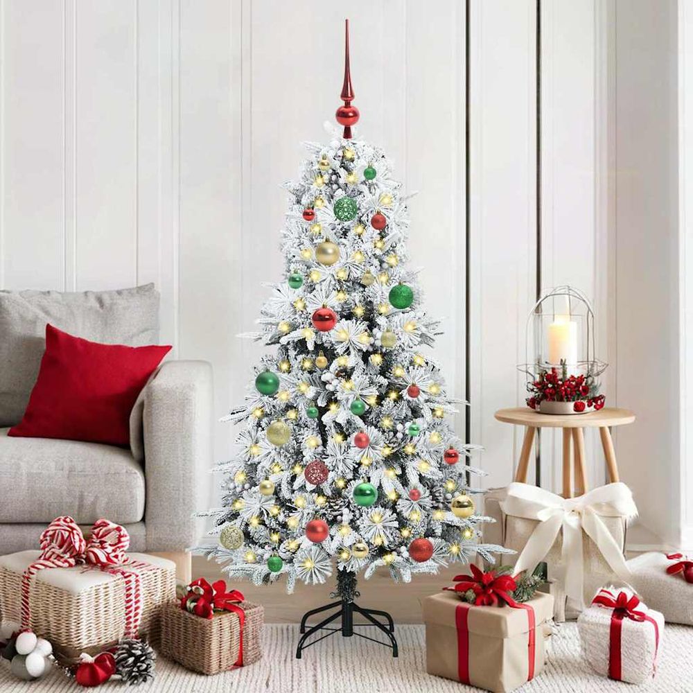 Sapin de noël artificiel touffu 150cm avec lumières led 30m et set de 61 boules