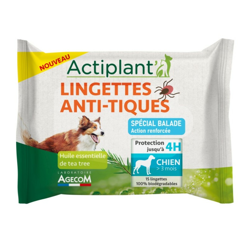 Lingettes anti-tiques chien 15 lingettes