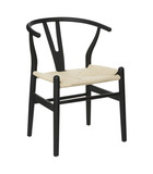 Chaise fauteuil de table en bois noir et assise corde couleur naturelle h 76 cm