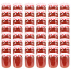 48 pcs pots à confiture couvercle blanc et rouge verre 230 ml