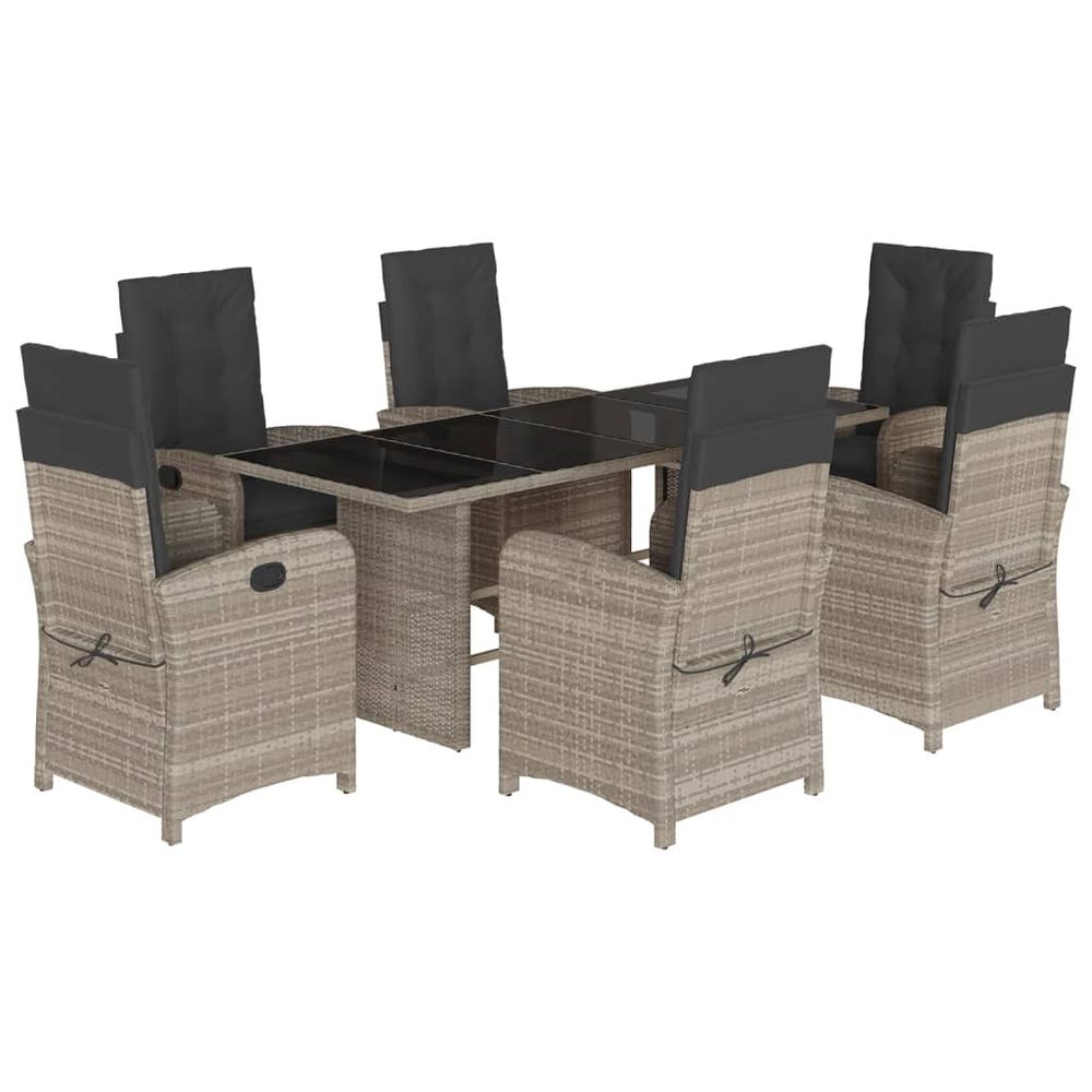 Ensemble à manger de jardin et coussins 7 pcs gris clair rotin