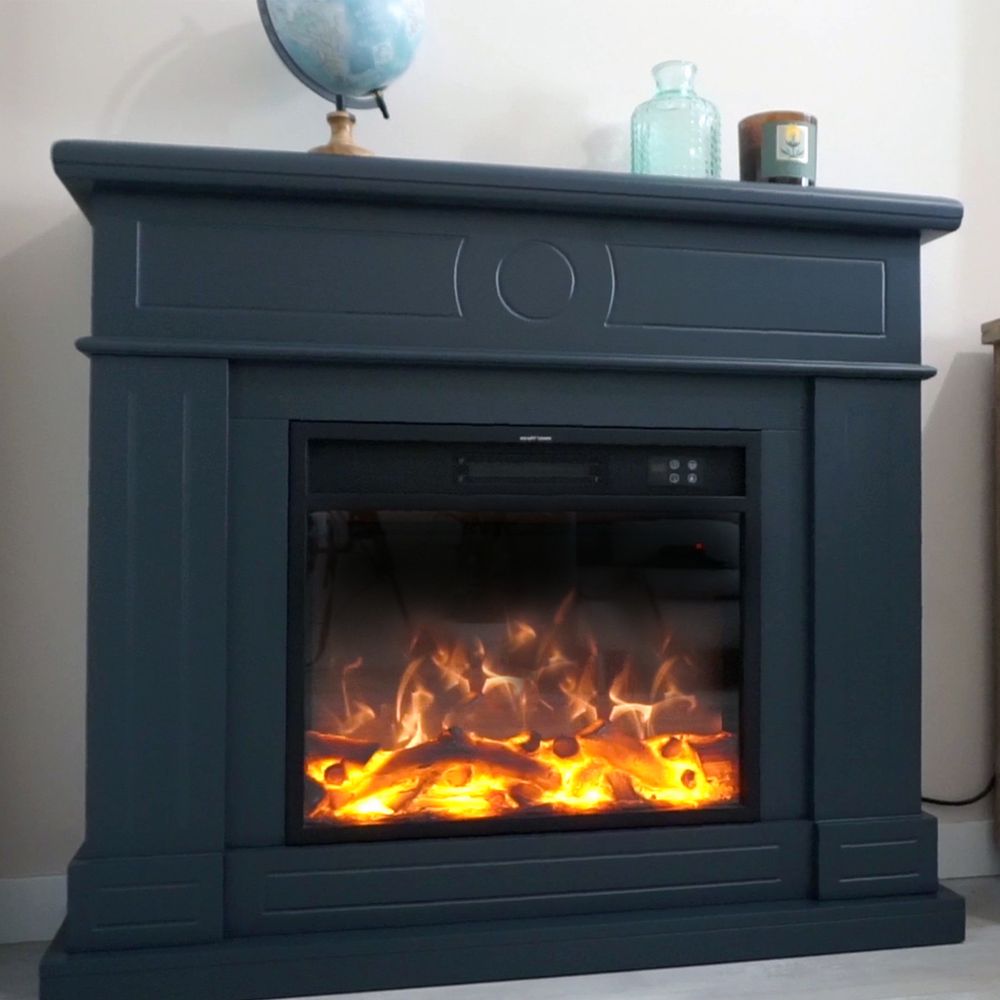 Cheminee electrique gris fonce en mdf telecommande pose sans outils