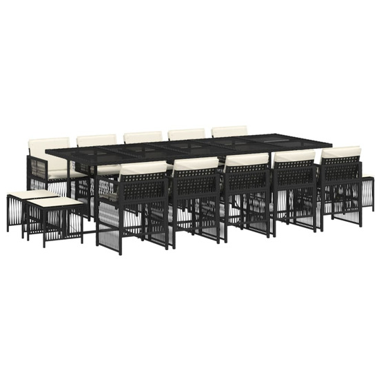 Ensemble à manger de jardin 15 pcs coussins noir résine tressée
