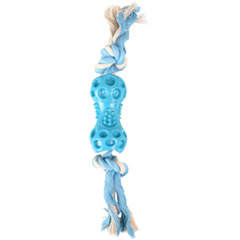 Jouet haltère + corde bleu Lindo en tpr pour chien - 34 cm