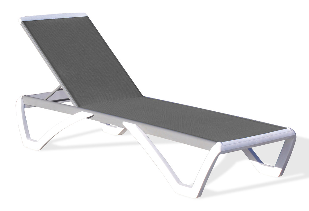 Chaise longue RIGA PVC/aluminium blanc et noir et textilène GRIS Truffaut