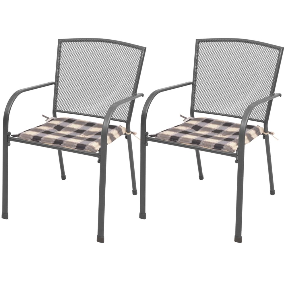 Chaises empilables de jardin 2 pcs avec coussins acier gris