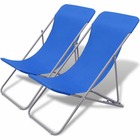 Chaises pliables de plage 2 pcs acier enduit de poudre bleu