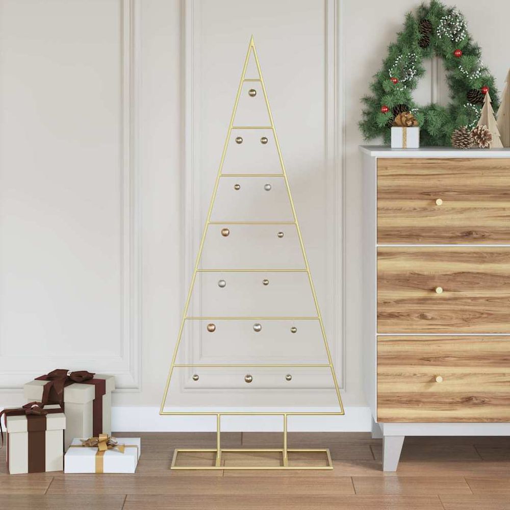 Sapin de noël silhouette en métal design moderne pour salon doré 125 cm