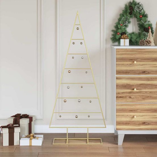 Sapin de noël silhouette en métal design moderne pour salon doré 125 cm