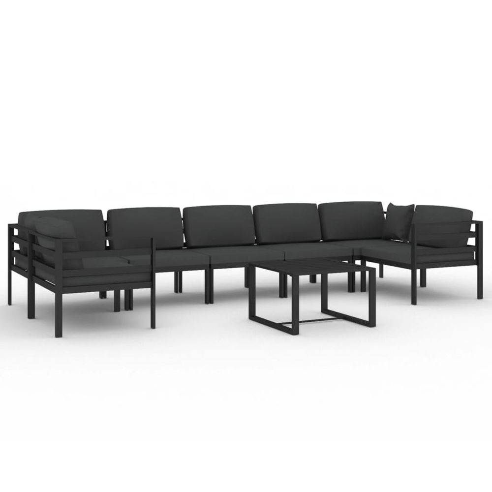 Salon de jardin 8 pcs avec coussins aluminium anthracite