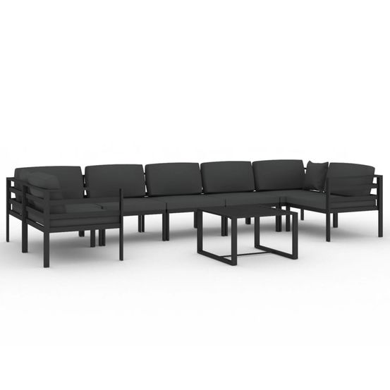 Salon de jardin 8 pcs avec coussins aluminium anthracite