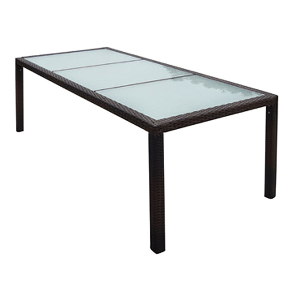 Table de jardin 190x90x75 cm marron résine tressée et verre