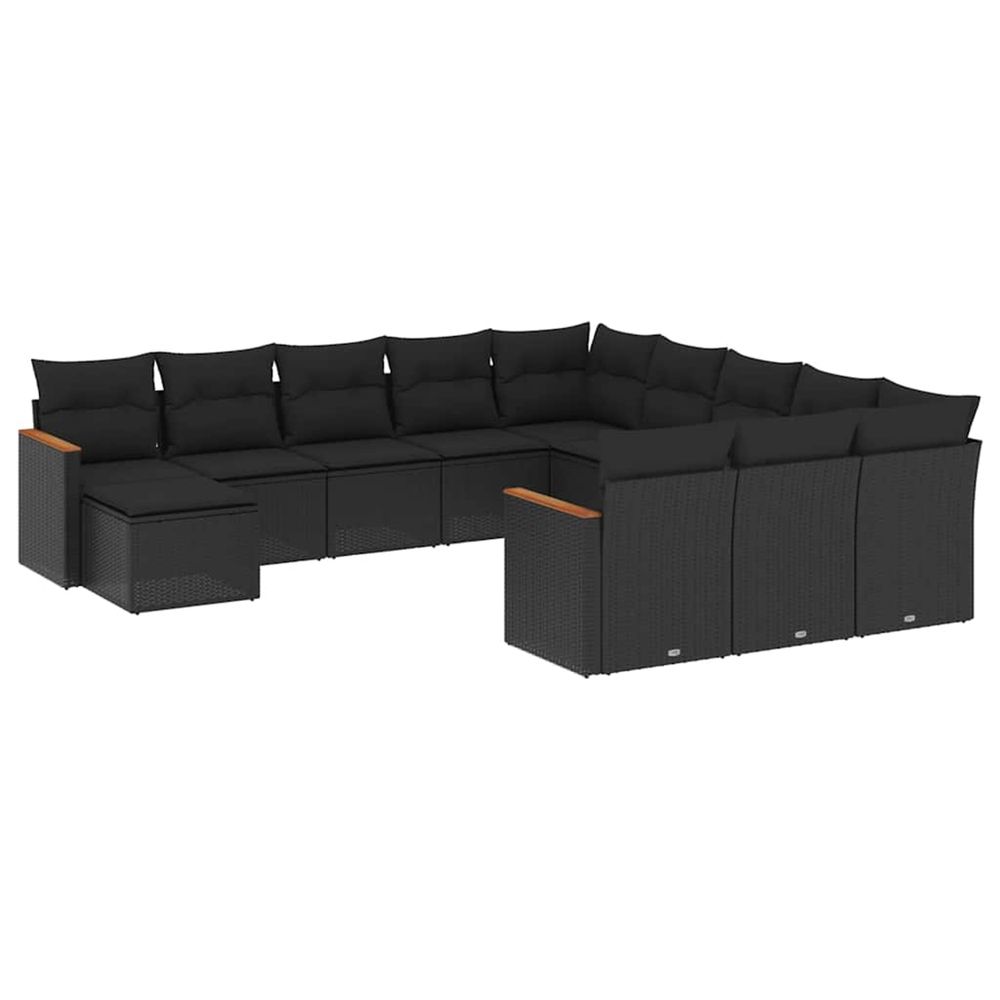 Salon de jardin 12 pcs avec coussins noir résine tressée