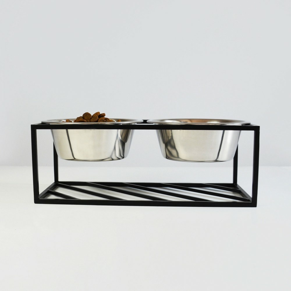 Olne - set de 2 gamelles surélevées pour chien en acier, socle design métal noir