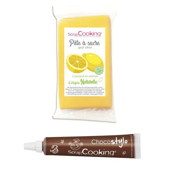 Pâte à sucre jaune 250 g arôme citron + stylo chocolat