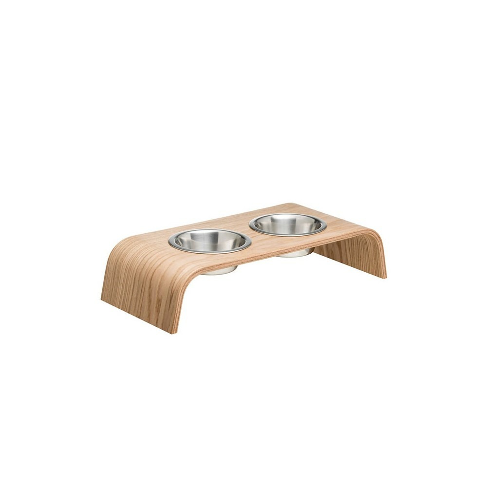 Gero - set de 2 gamelles surélevées en acier, socle bois chêne