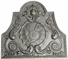 Plaque de cheminée armes épiscopales grise h. 100 cm x l. 90 cm