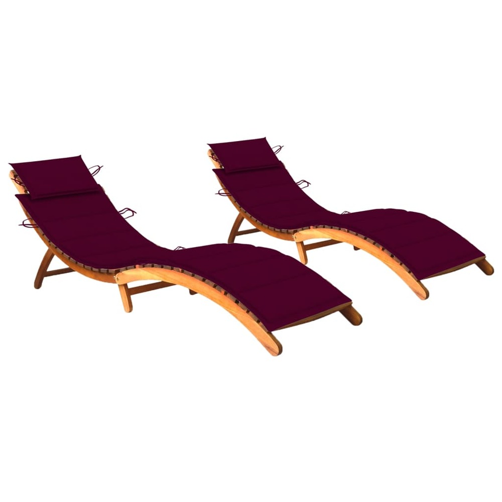 Lot de 2 transats chaise longue bain de soleil lit de jardin terrasse meuble d'extérieur avec coussins bois d'acacia solide 0
