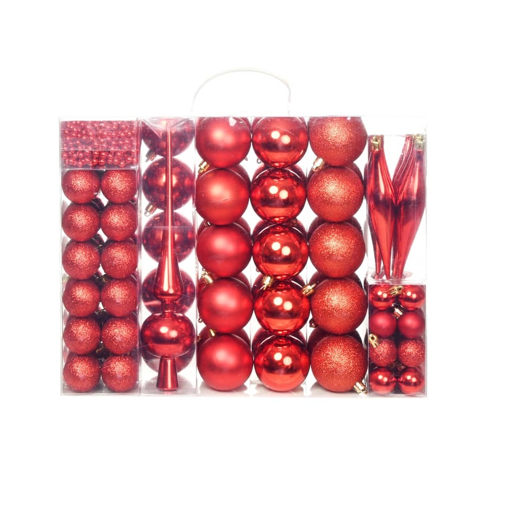 Ensemble de boules de noël 113 pcs 3/4/6 cm rouge