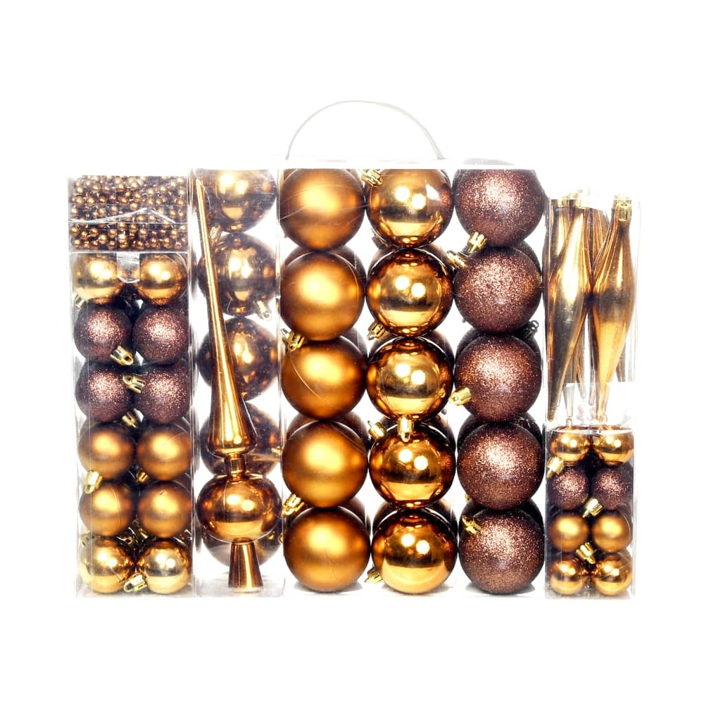 Ensemble de boules de noël 113 pcs 3/4/6 cm marron/bronze/doré | Truffaut