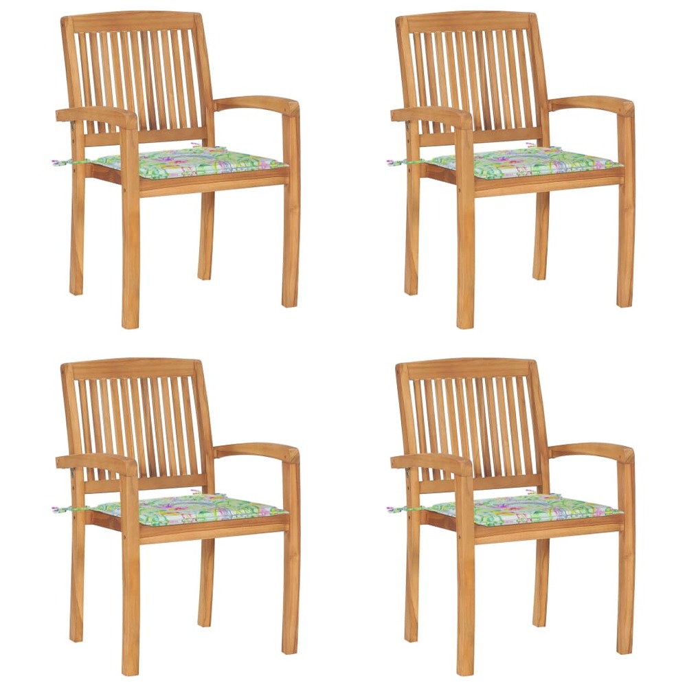 Chaises de jardin empilables avec coussins 4 pcs teck solide