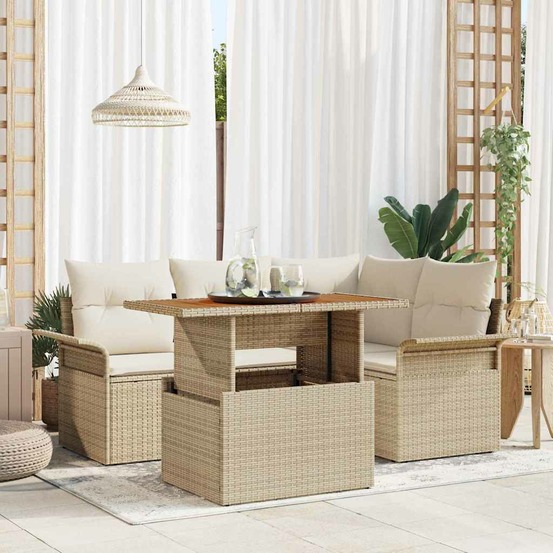 Ensemble de canapé de jardin 5 pcs beige poly rotin