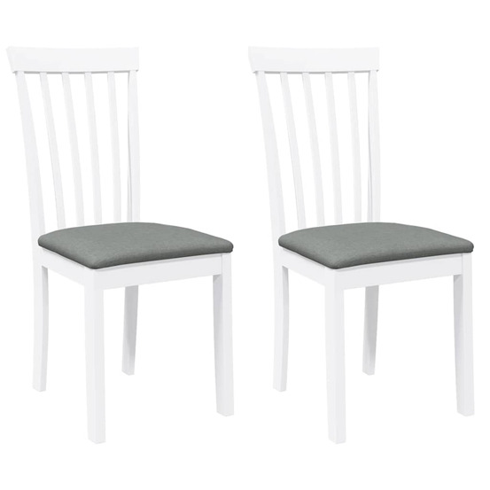 Chaises à manger coussins 2 pcs blanc bois massif caoutchouc