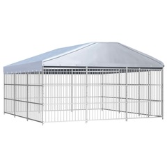 Chenil d'extérieur avec toit pour chiens 450 x 450 x 200 cm
