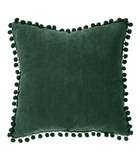 Coussin déhoussable avec pompons vert cèdre 40 x 40 cm
