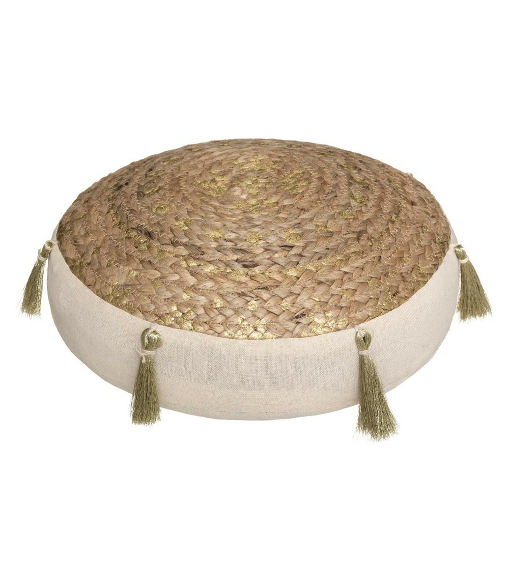 Coussin de sol en jute et coton avec pompons shine d 38 cm
