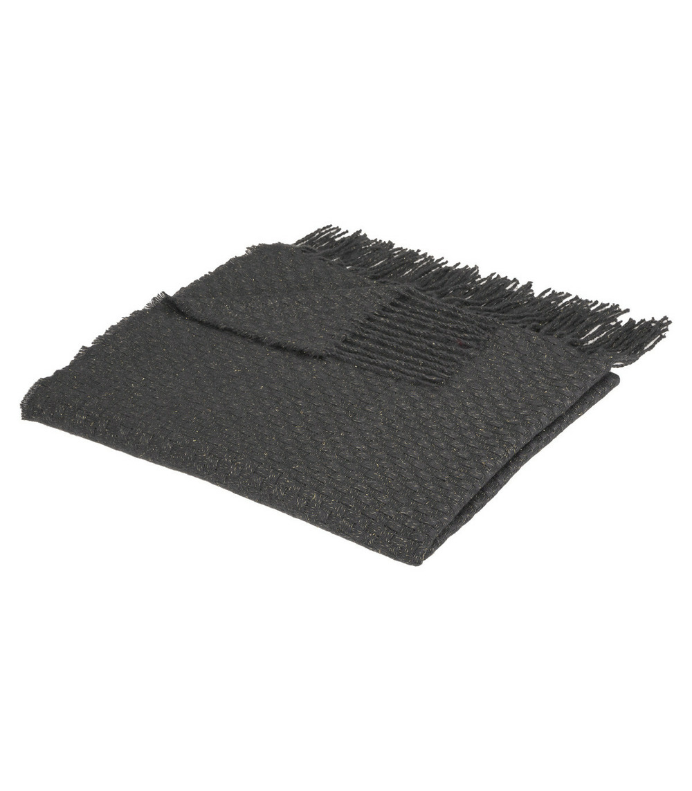Plaid gris foncé façon tricot maille fintion franges 130 x 180 cm