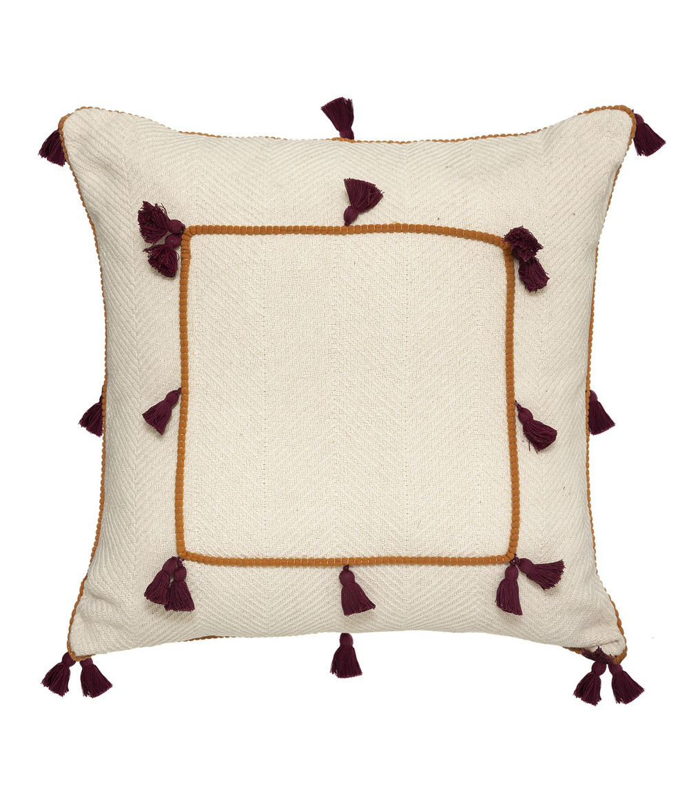 Coussin déhoussable en coton avec pompons 50 x 50 cm