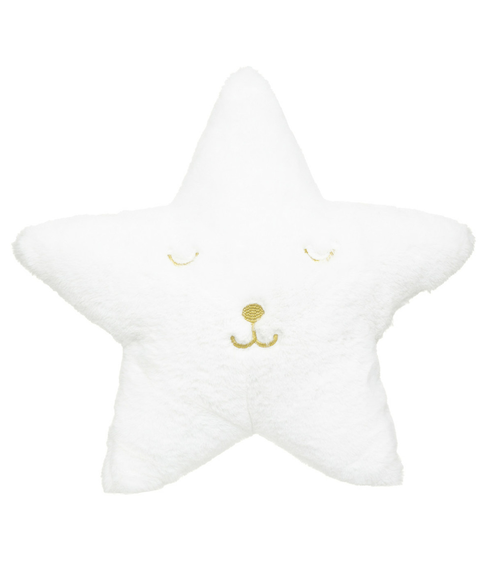 Coussin décoratif étoile en fourrure blanche motif brodé 39 x 39 cm