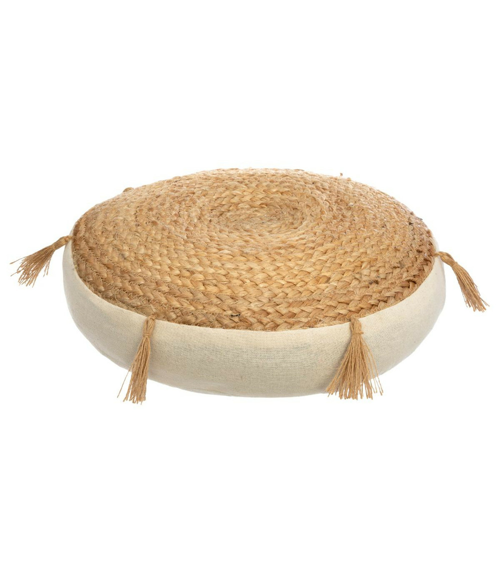 Coussin de sol en jute et coton avec pompons d 38 cm