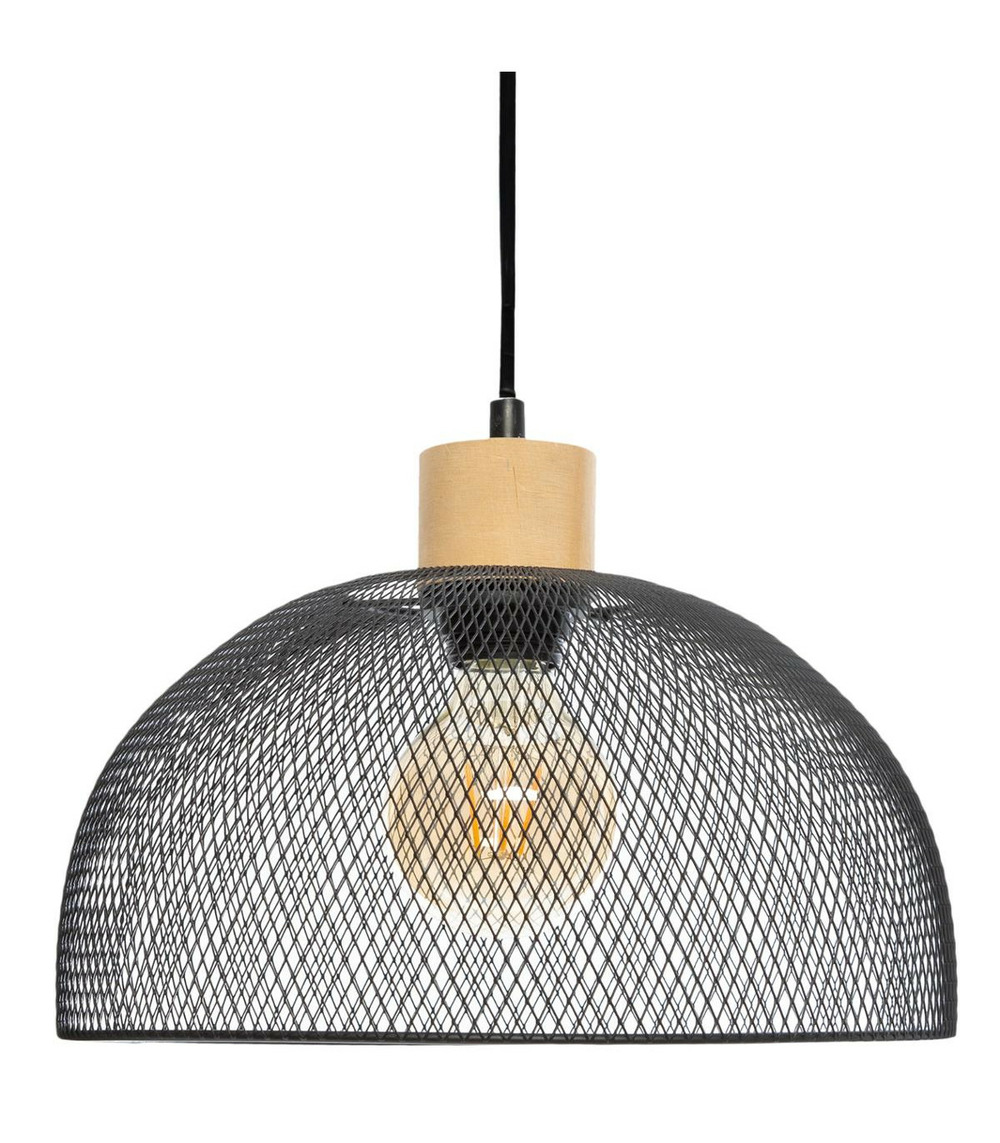 Luminaire suspension en métal noir et bois d 30 cm