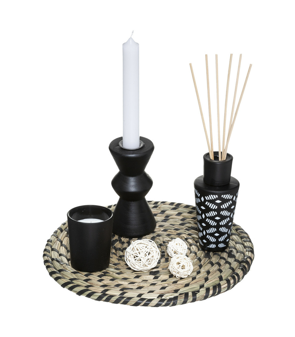 Coffret senteur sur plateau diffuseur de parfum avec bâtonnets et 2 bougies