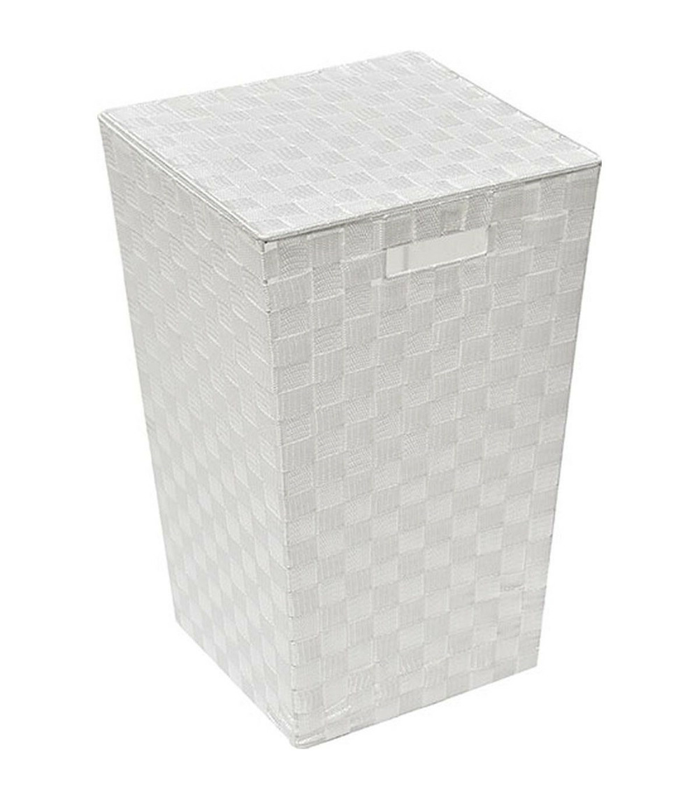 Panier à linge en tissu polyester tressé blanc avec couvercle h 53 cm