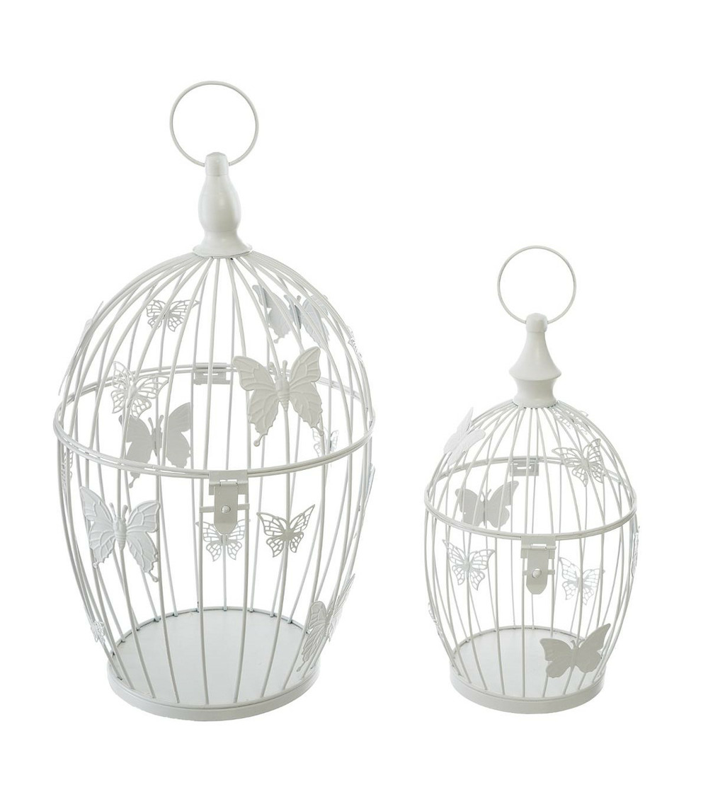 Lot de 2 cages à oiseaux déco en métal blanc