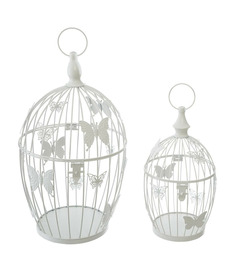 Lot de 2 cages à oiseaux déco en métal blanc h 38.5 et h 31 cm