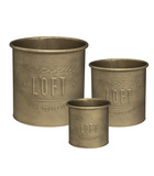 Lot de 3 pots en métal doré brossé déco loft