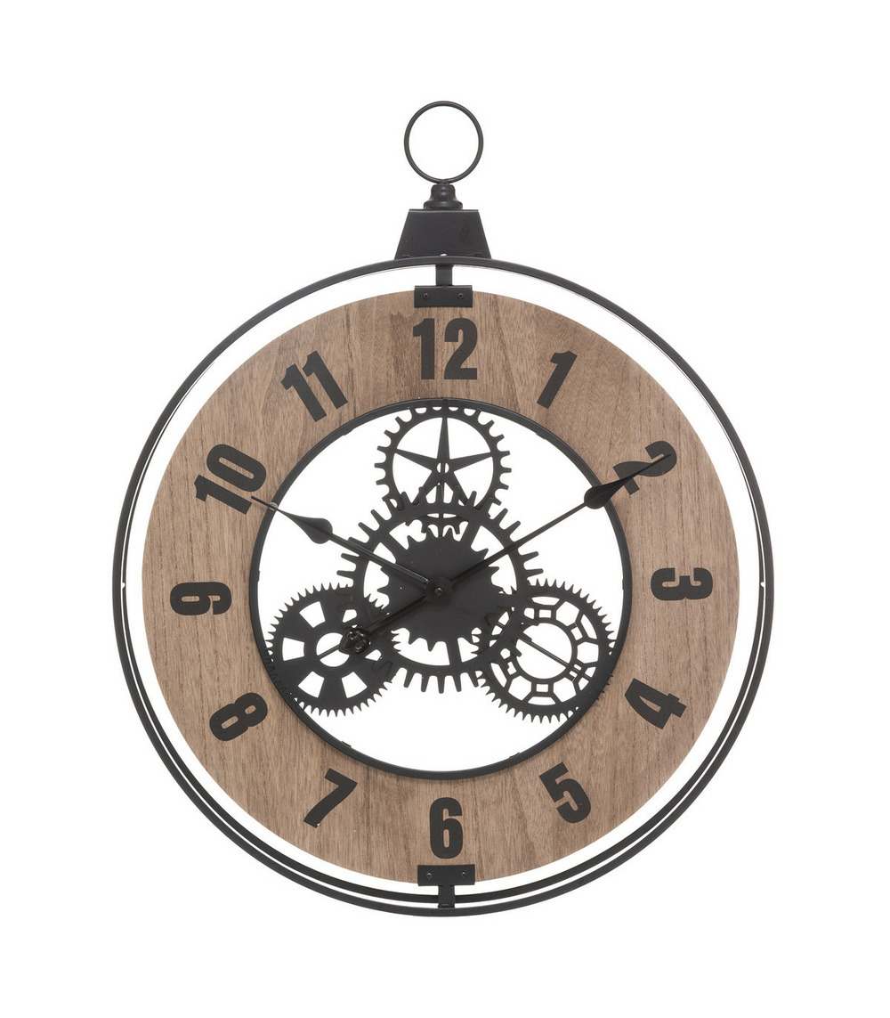 Pendule murale en métal et bois esprit vintage 57 x 70 cm