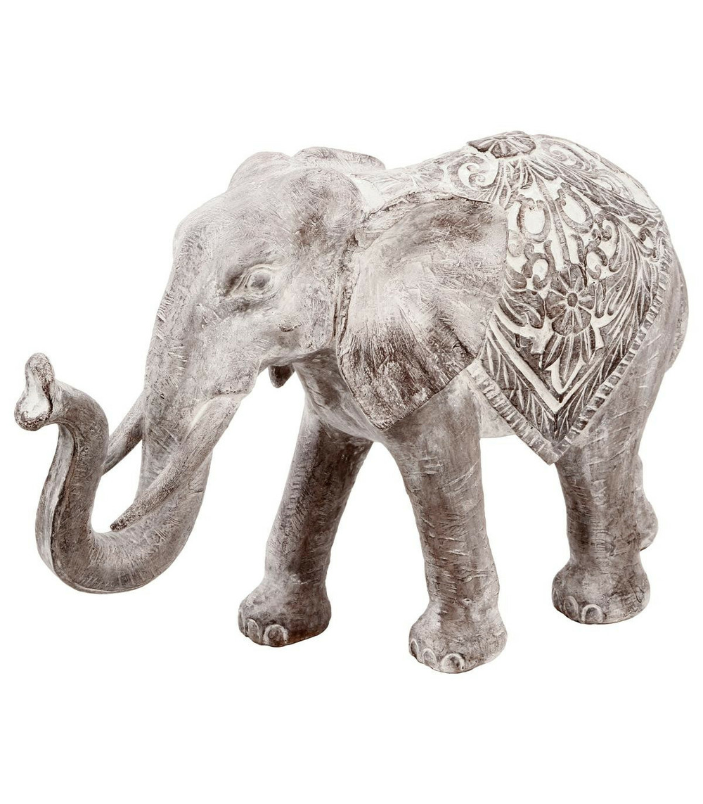 Éléphant décoratif en résine effet blanchi h 20 cm