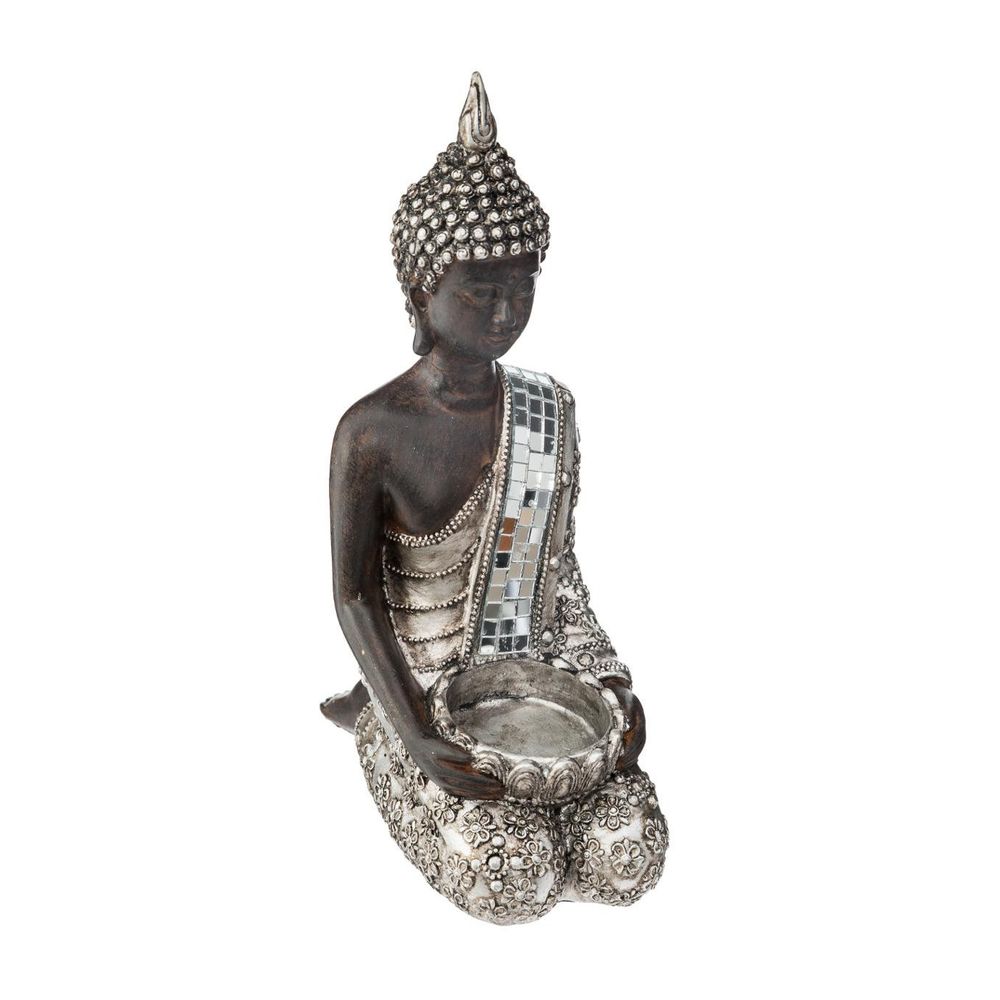 Figurine Bouddha Avec Photophore 39 Cm Bronze - Statue Zen Pour Intérieur Et Ambiance Spirituelle