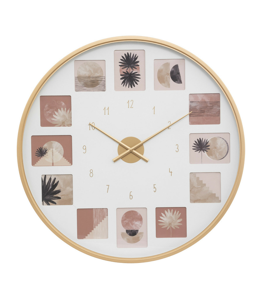 Pendule murale pêle-mêle en métal doré d 76,5 cm